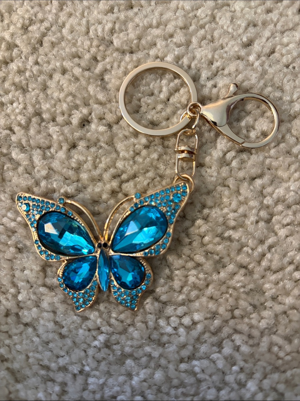 Gold-Tone Blue Crystal Butterfly Keychain NWT